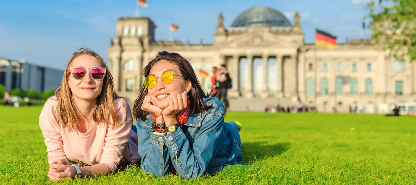 Two girls enjoying the sun in Berlin, Germany